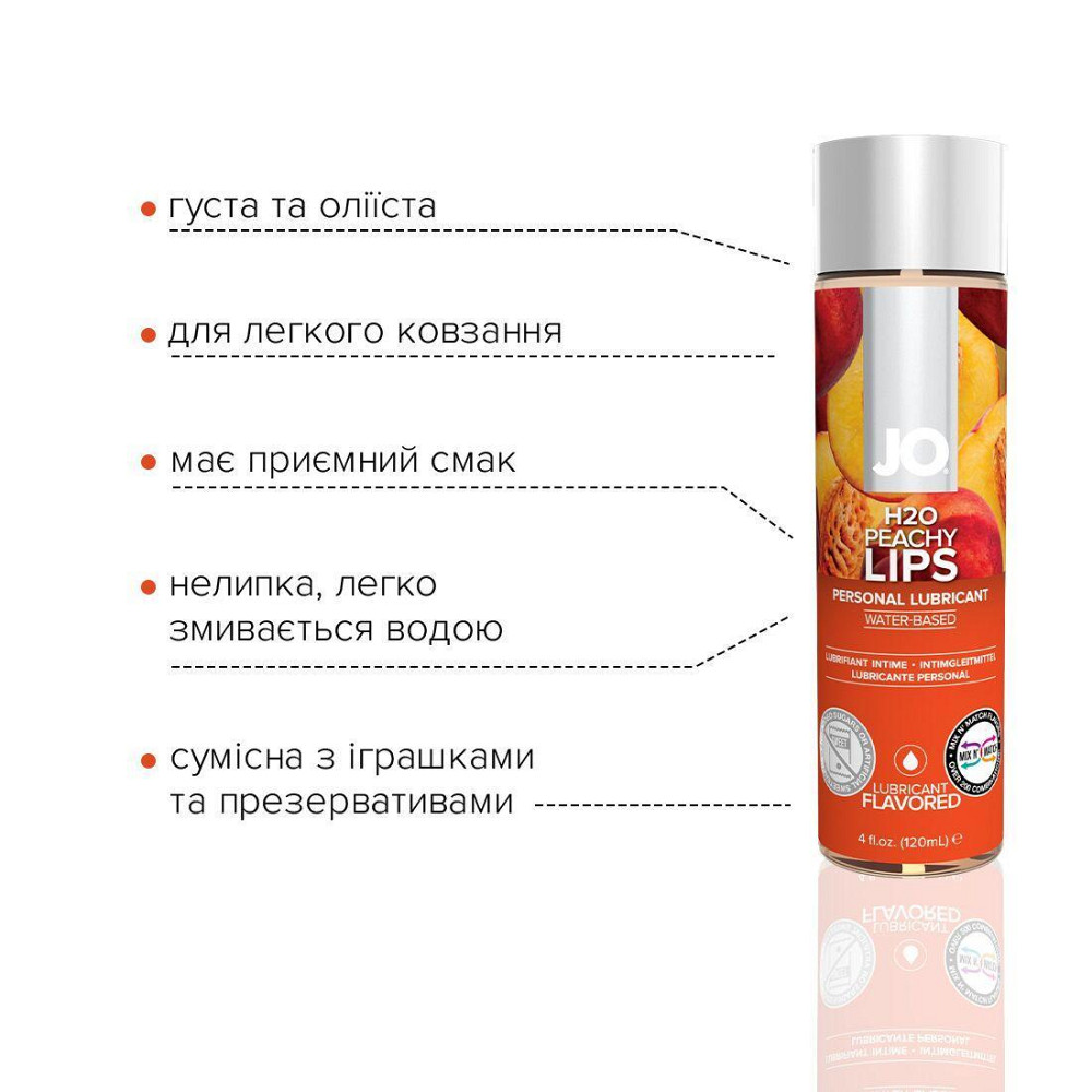 Смазка на водной основе JO H2O — Peachy Lips (120 мл) без сахара, растительный глицерин Sex Aura Киев - изображение 3