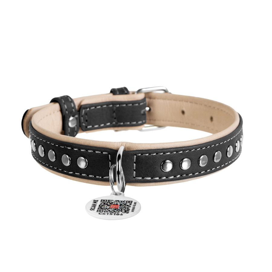 Нашийник для собак шкіряний WAUDOG Soft з QR паспортом, металічні прикраси, Ш 20 мм, Дов 30-39 Коломия - фото 2