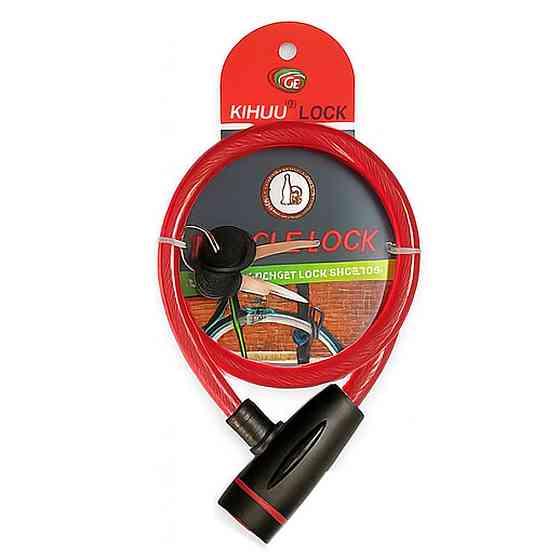 Замок велосипедный KIHUU LOCK 187, 15*65 тросовый, 2 ключа. Цвет: красный UO-37 Киев