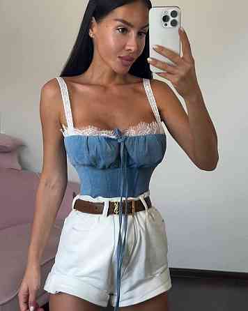 Жіночий стильний романтичний корсет з акцентом на талію стрейч+гіпюр Синій 2, 46/48 Одеса