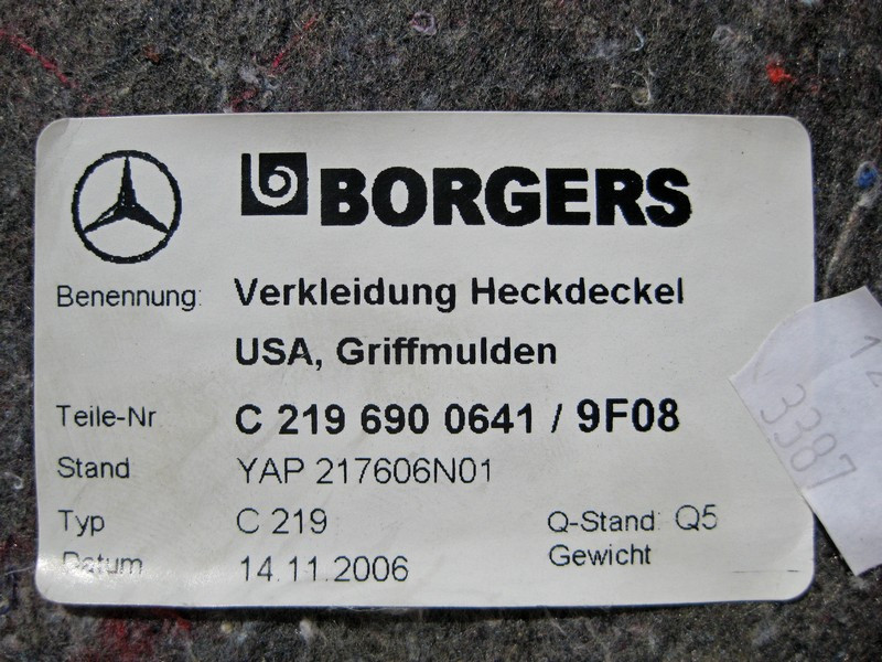 Mercedes-Benz  A2196900641 9F08 Обшивка кришки багажника CLS C219 Одесса - изображение 3