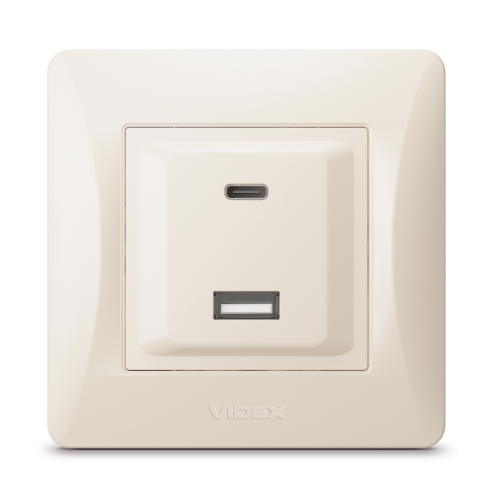 BINERA кремовий Розетка внутрішня USB+Type-C зарядний пристрій Videx Житомир - изображение 4