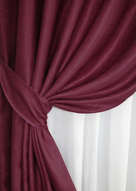 Комплект готовых штор VR-Textil Лен № 1339ш Бордовый 150х270 см 2 шт (33-0291) Киев - изображение 5