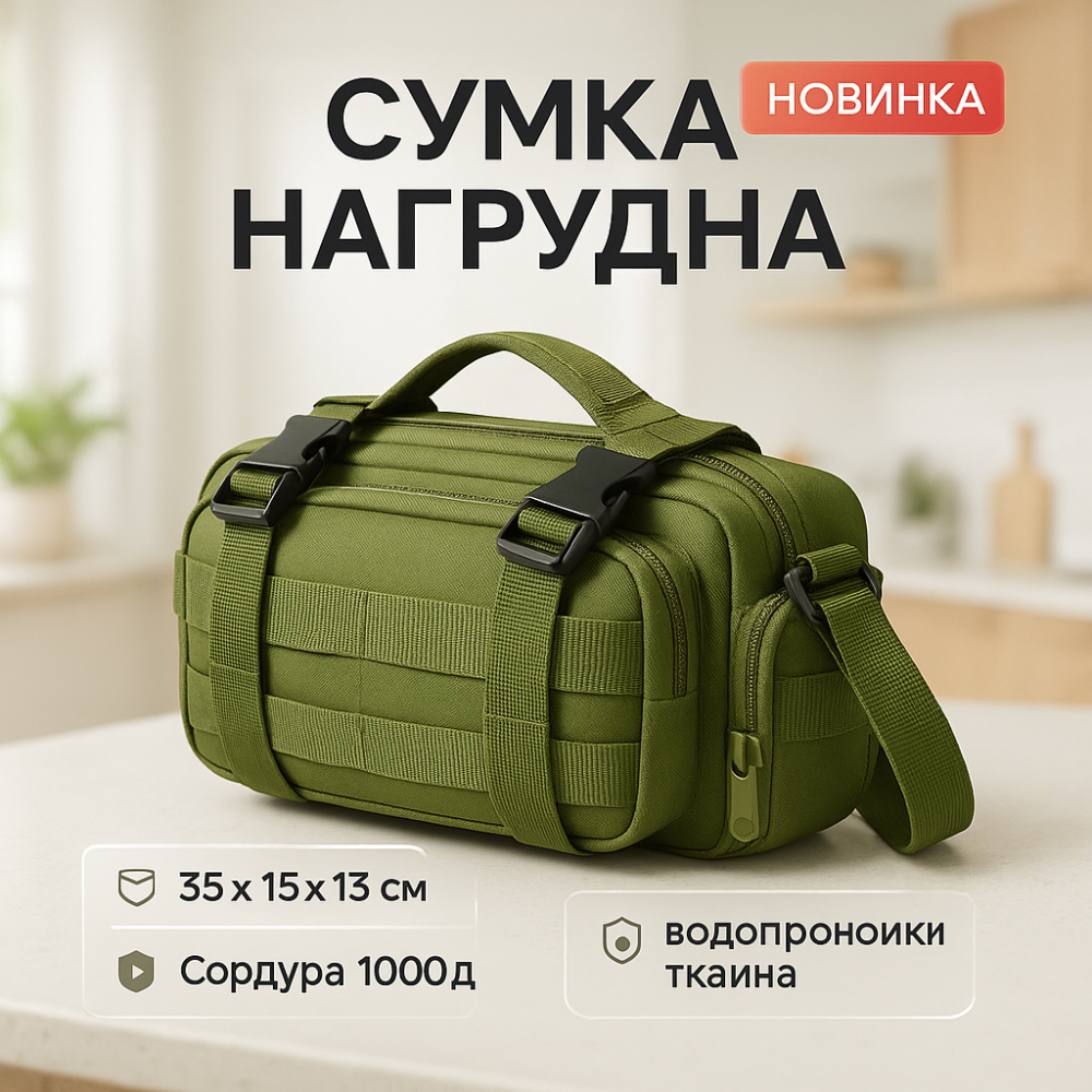 Сумка - подсумок тактическая поясная Tactical военная, сумка нагрудная с ремнем 5 литров кордура хаки TX-48 Львов - изображение 18