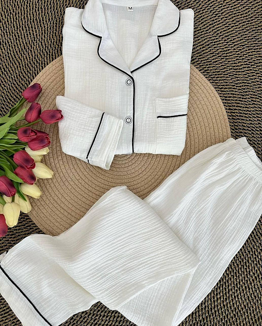 Женский базовый домашний костюм качественный турецкий муслин Белый, 46/48 Одесса - изображение 1