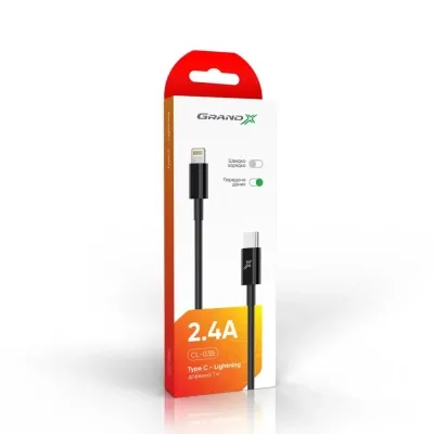 Дата кабель USB-C to Lightning 12W CL-03B Black Grand-X (CL-03B) Винница