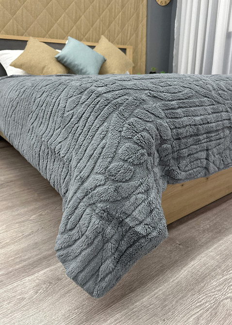 Плед 200х230 см (+-10см) на овчині "Косичка" колір сірий (87-305) Київ - фото 7