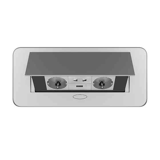 Меблева розетка потрійна LIVOLO срібна, вбудована у стільницю, з USB 10 Вт, універсальною розеткою 2-в-1, висувна, з заземленням, плавне відкриття, ал Коломыя