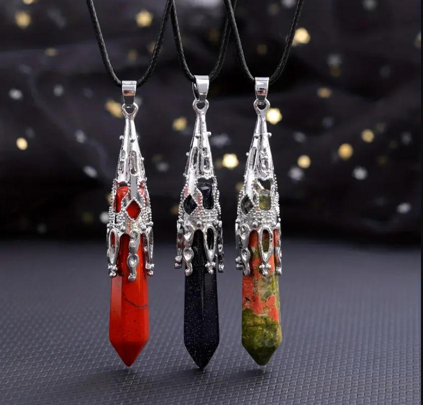 Підвіска маятник з червоної яшми на шнурку, натуральний камінь, 60×10 мм Київ - фото 2