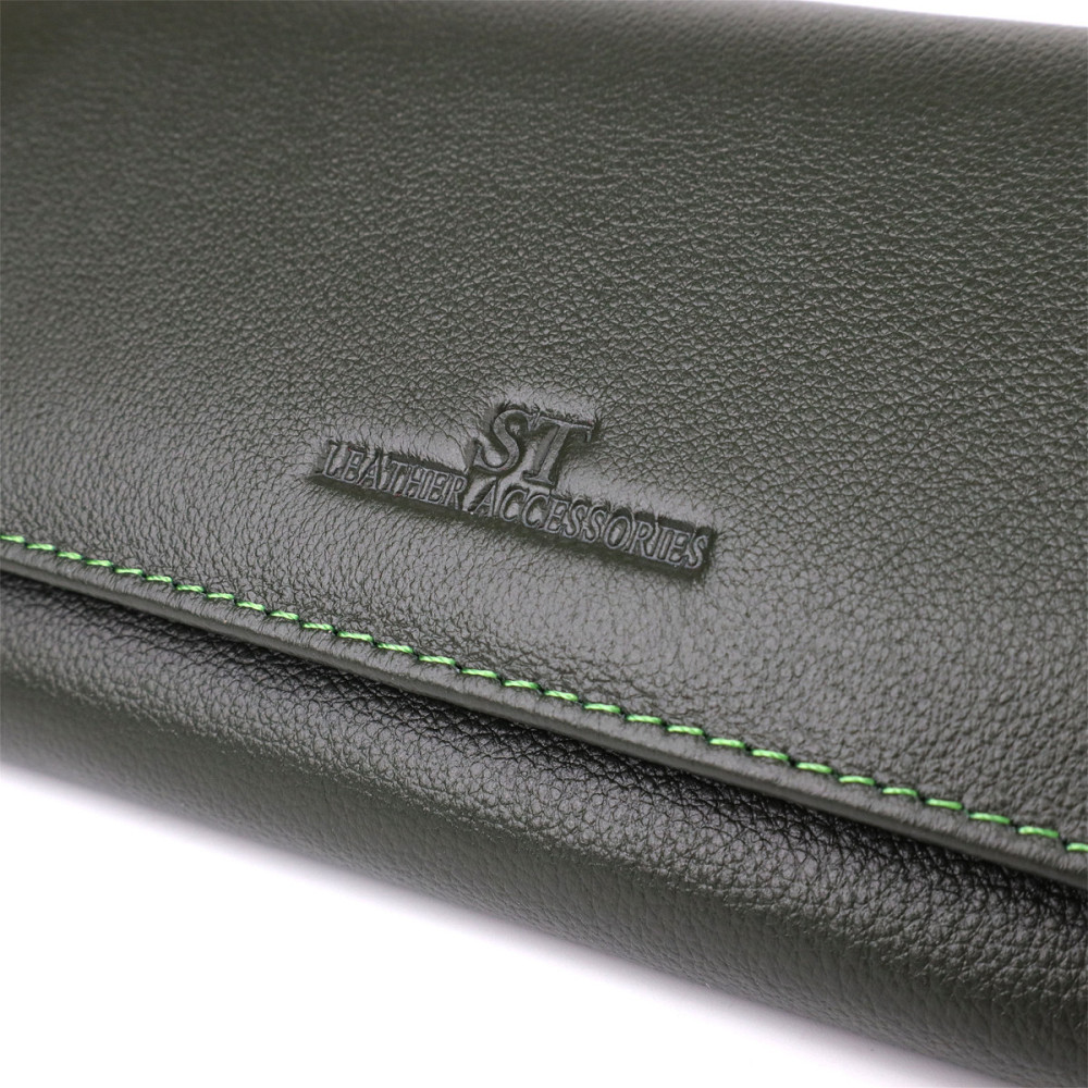 Горизонтальний гаманець у два складення з натуральної шкіри ST Leather 23067 Зелений Київ - фото 5