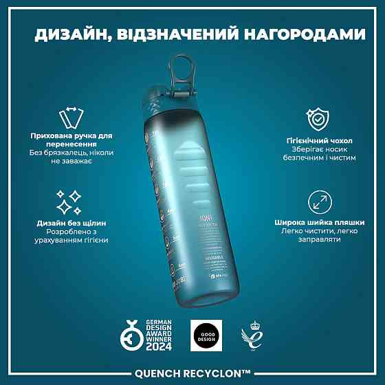 Пляшка для води спортивна Пляшка для тренувань Фітнес пляшка для води ION8 1000 мл Блакитний Київ