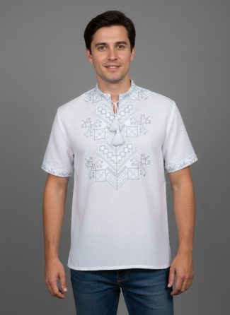 Вышиванка на домотканом полотне в белом цвете с интересным орнаментом. Киев