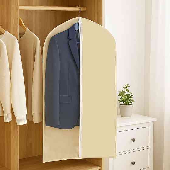 1шт Чохол для одягу на змійці 140х60см,напівпрозорий,Бежевий SBR Київ