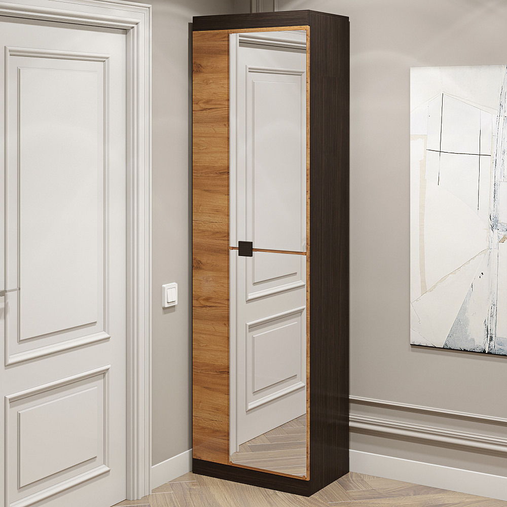 Шкаф распашной Эверест Соната-600 с зеркалом венге темный + дуб крафт золотой (DTM-2634) Львов - изображение 2