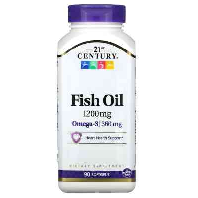 Жирные кислоты 21st Century Рыбий жир, 1200 мг, Омега-3, 360 мг, Fish Oil Omega 3, 90 ж (CEN-27026) Винница