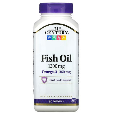 Жирные кислоты 21st Century Рыбий жир, 1200 мг, Омега-3, 360 мг, Fish Oil Omega 3, 90 ж (CEN-27026) Винница - изображение 1