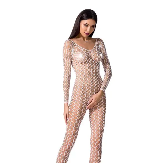 Бодістокінг Passion BS068 white, комбінезон, велика сітка, довгий рукав Львов