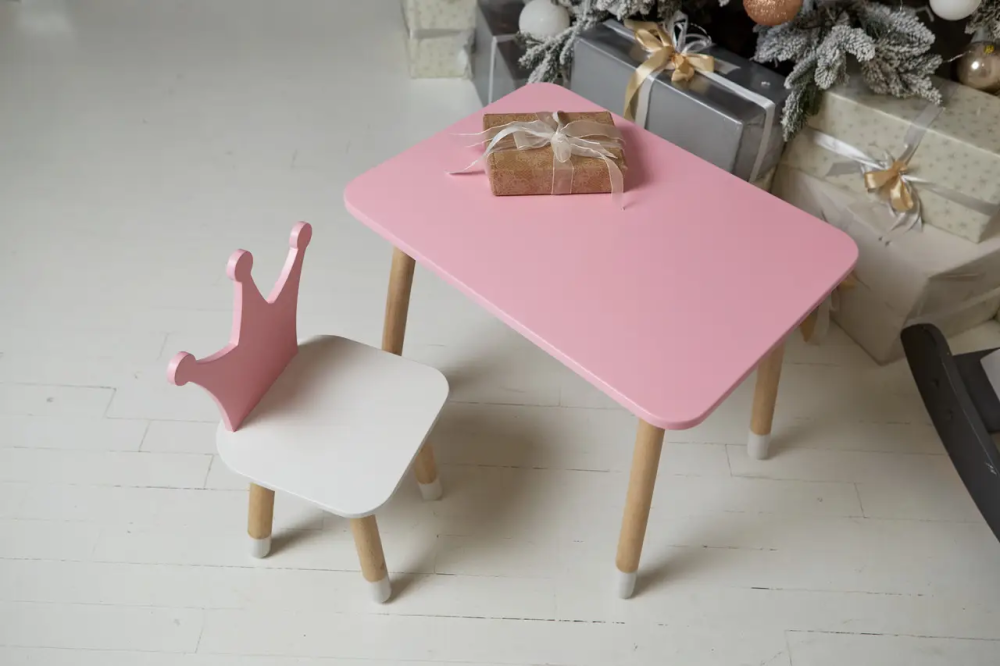 Дитячий прямокутний столик (Рожевий) та стільчик Корона (Рожева з білим) Вінниця - фото 3