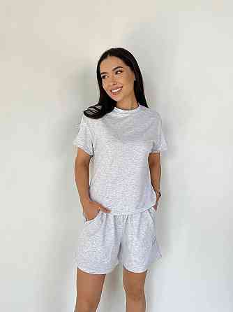 Женский летний прогулочный костюм двойка: футболка и шорты двунитка Серый, 42/46 Одесса