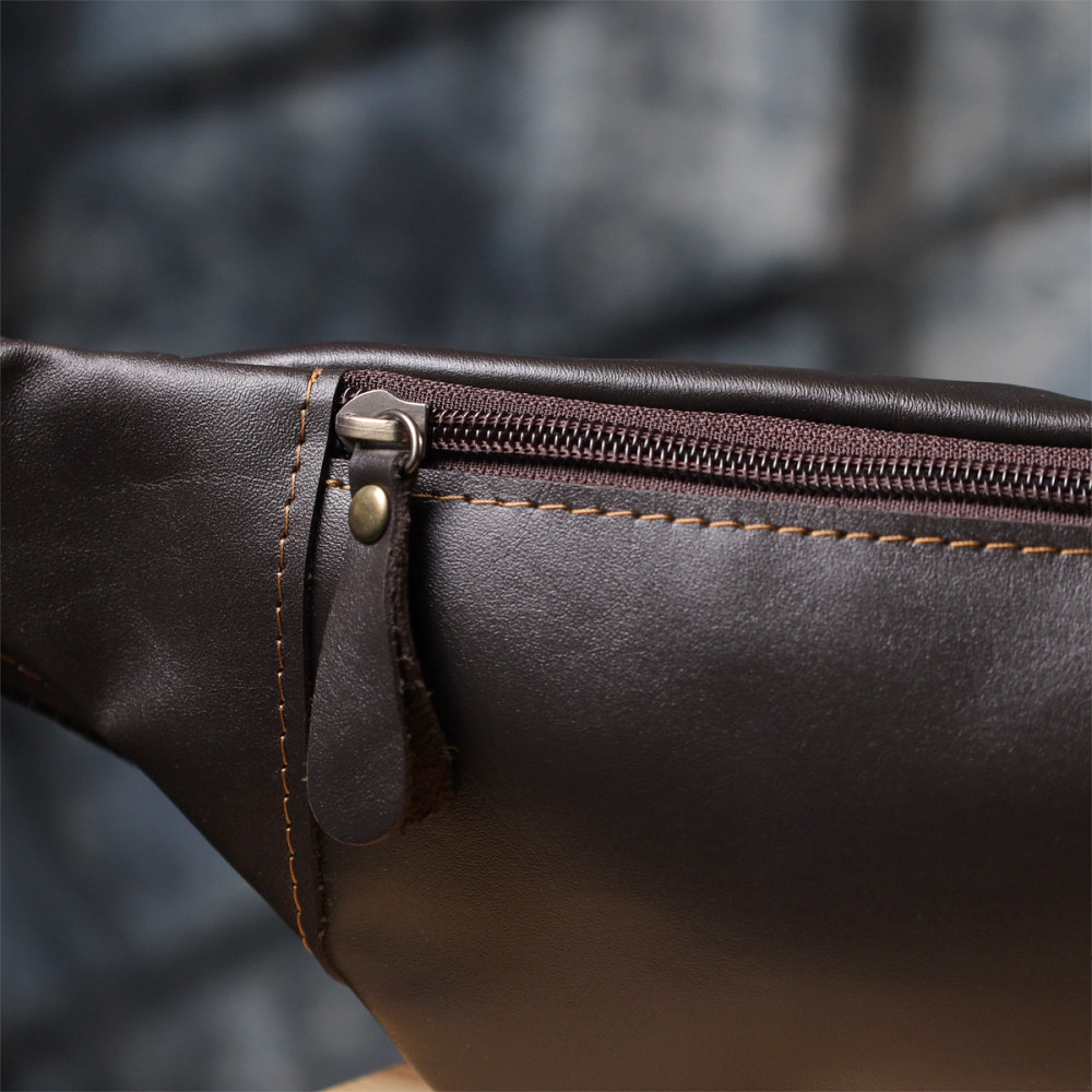 Мужская сумка-бананка компактного размера из натуральной гладкой кожи Shvigel 23126 Коричневый Киев - изображение 10