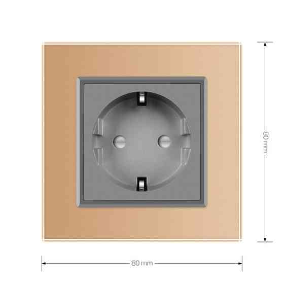 LIVOLO Електрична розетка з заземленням LIVOLO, сіра з золотою рамкою, шторки, скло, 250В 16А ( Коломия