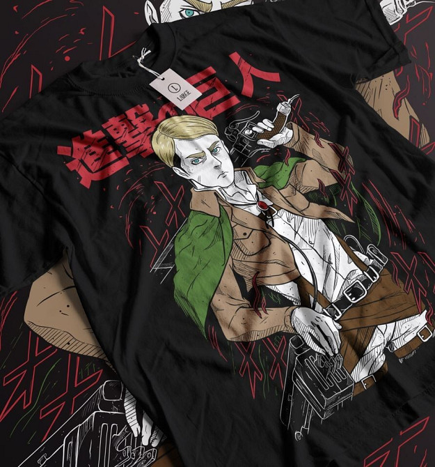 Футболка з аніме принтом Атака титанів оверсайз (S/M/L) Чорний AnimeJ0913 Дніпро - фото 1