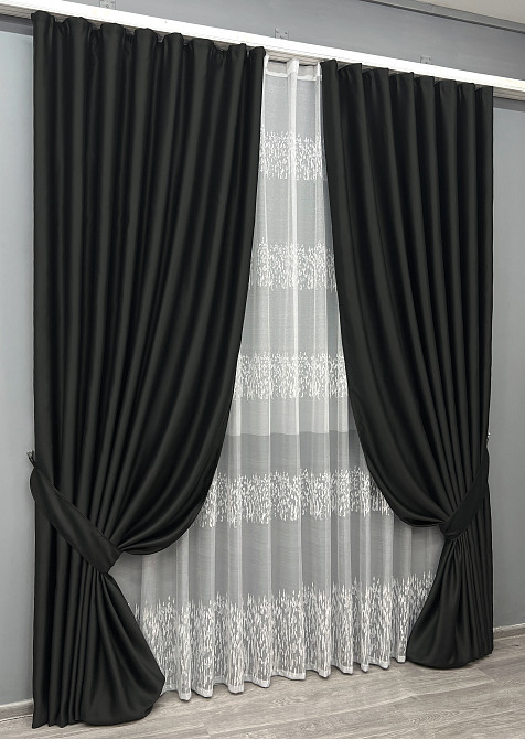 Комплект штор VR-Textil Bagema Rvs 200х270 2шт і Тюль 600х270 1895ш-1675т Чорний з білим 71-170/7 Київ - фото 2