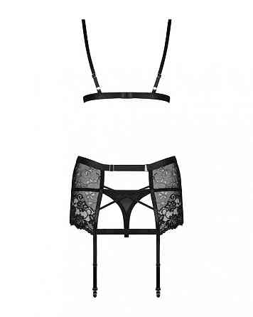 Комплект з поясом для панчох Obsessive Blanita, чорний, L/XL Sex Aura Київ