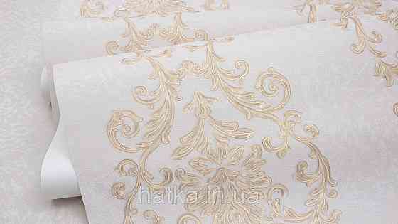 Шпалери метрові вінілові на флізеліні Sintra Classic класика вензелю візерунки структурні золотисті на кремовому 454732 Київ