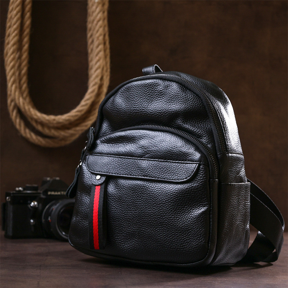 Шкіряний невеликий жіночий рюкзак Vintage 20675 Чорний Київ - фото 8