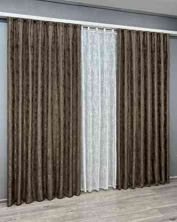 Комплект штор VR-Textil Жакард Мармур 150х270 2шт і Тюль 600х270 1557ш-1400т Коричневий з білим 71-190/5 Київ