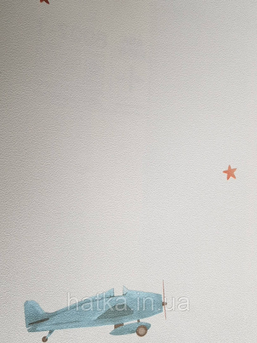 Шпалери вінілові на флізеліні AdaWall Ada Kids метрові дитячі літаки зірки на біло молочному Київ - фото 3