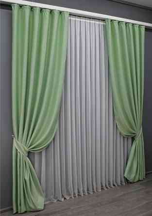 Комплект готовых штор VR-Textil Лен-софт № 1421ш Светло-салатовый 150х275 см 2 шт (33-0288) Киев