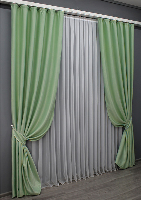 Комплект готовых штор VR-Textil Лен-софт № 1421ш Светло-салатовый 150х275 см 2 шт (33-0288) Киев - изображение 3