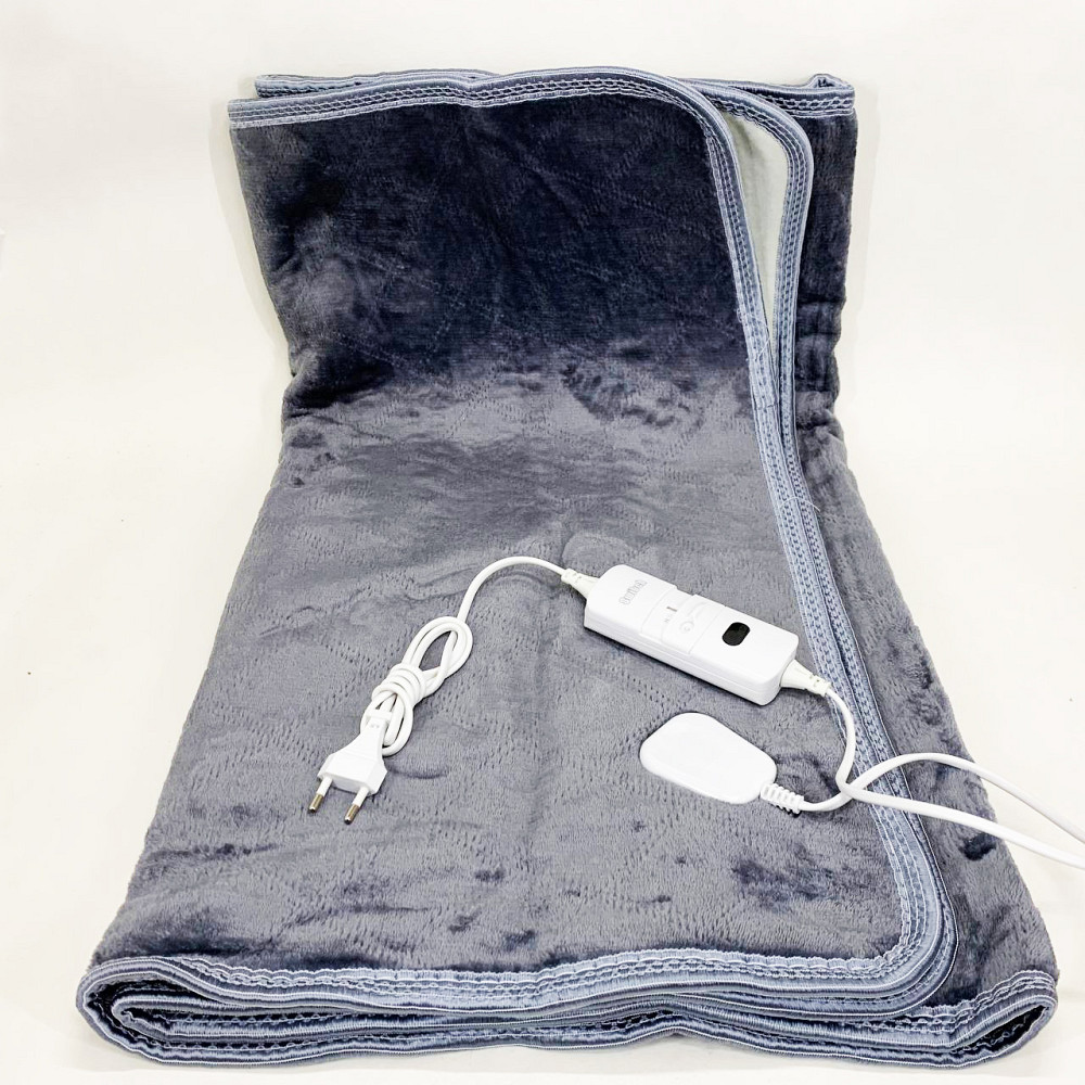 Электропростынь односпальная 70х150 см теплая электро простыня одеяло с подогревом в клетку с регулятором серый FM-20 Львов - изображение 1