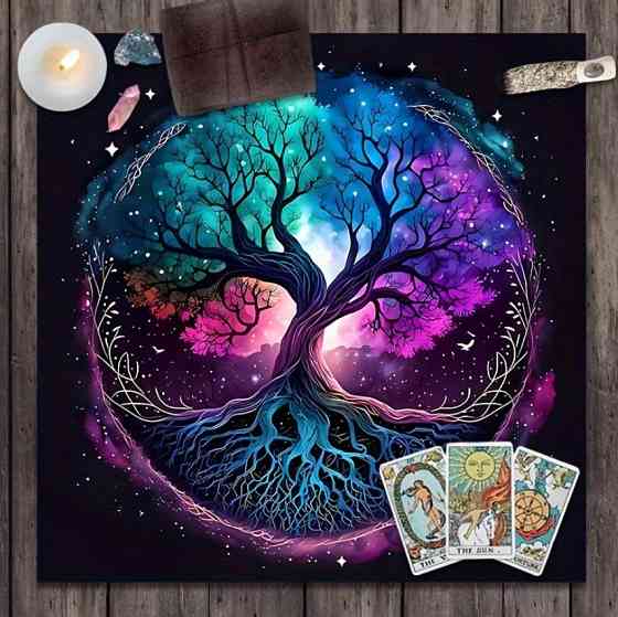 Алтарная скатерть для карт Таро и Рун. Скатерть для гадания 49*49 см. Древо жизни Киев
