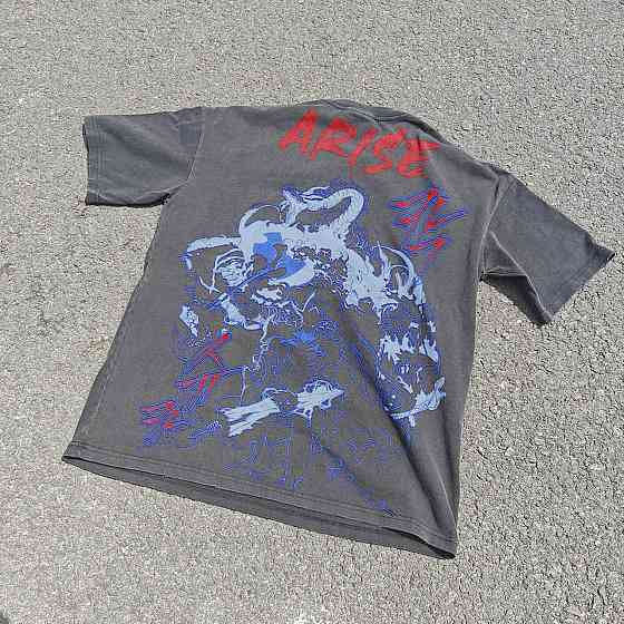 Футболка чоловіча з принтом аніме Аніме Соло Левелінг Сунг оверсайз (S/M/L) Черний Дніпро