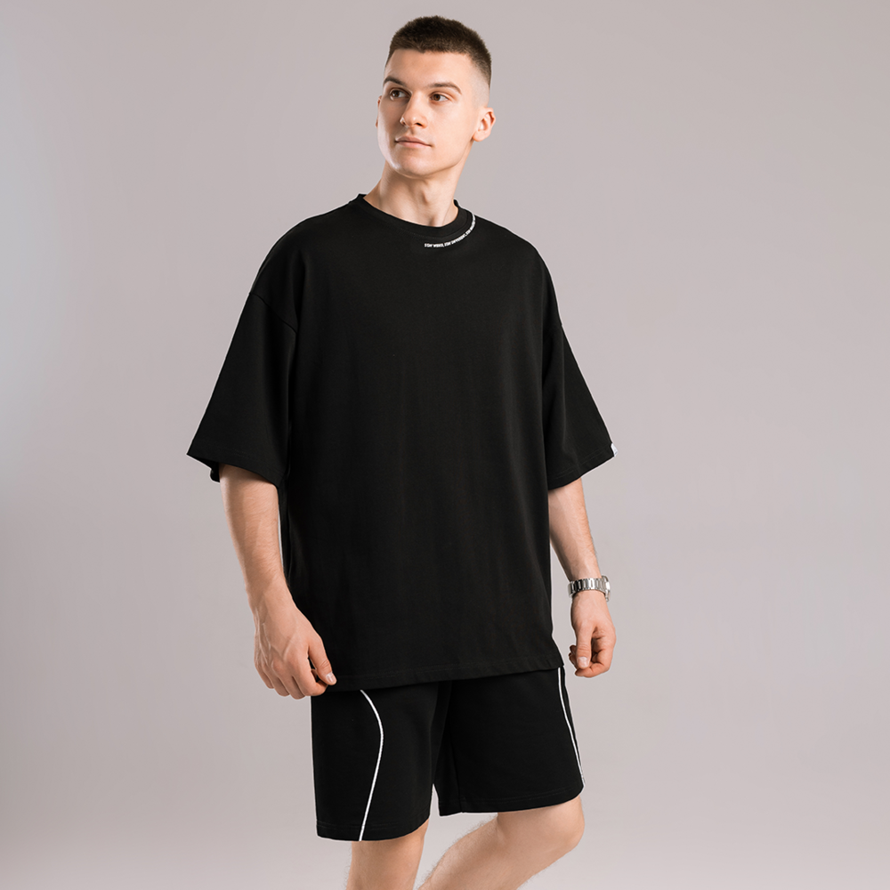 Базова чорна оверсайз футболка чоловіча весна літо однотон. Футболка оверсайз Pobedov Onyx Київ - фото 1