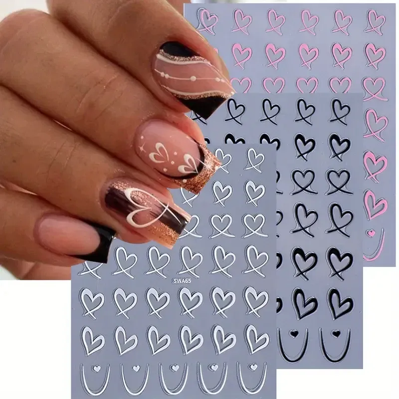 Наклейки для нігтів серця 3D – 3 листа, чорні, білі, рожеві Київ - фото 4