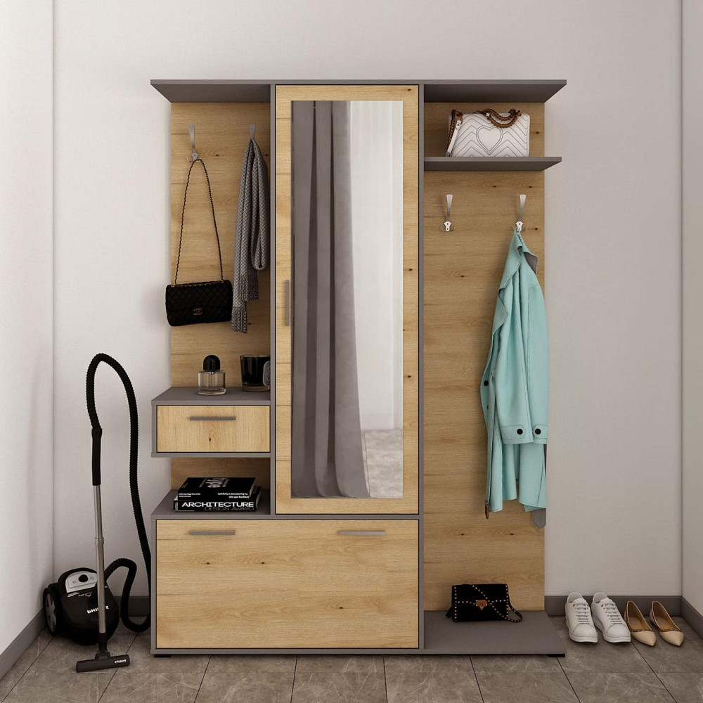 Прихожая Doros Финч 145х37х202 см Графит/Дуб артизан (DRS-011338) Днепр - изображение 1