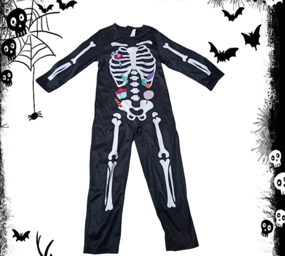 Дитячий комбінезон Скелет із солодощами на Хелловін розмір S на 110-116 білий Київ - фото 1