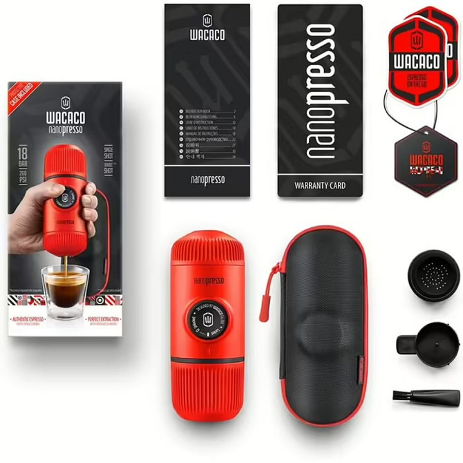 Эспрессо-кофеварка Wacaco Nanopresso 18 бар 80мл с чехлом Красный Винница - изображение 2