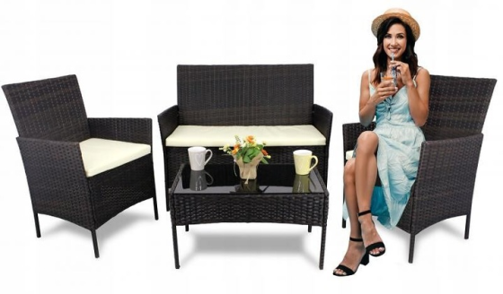 Комплект меблів з ротангу (Диван + 2 крісла + стіл) для саду кафе тераси, Коричневий Київ