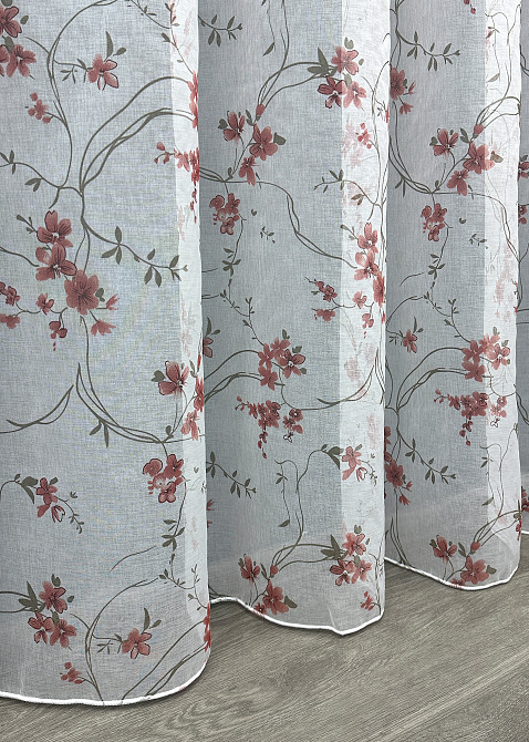 Тюль батист, коллекция «Flora» цвет белый с красно-коричневым принтом 1534т Киев - изображение 8