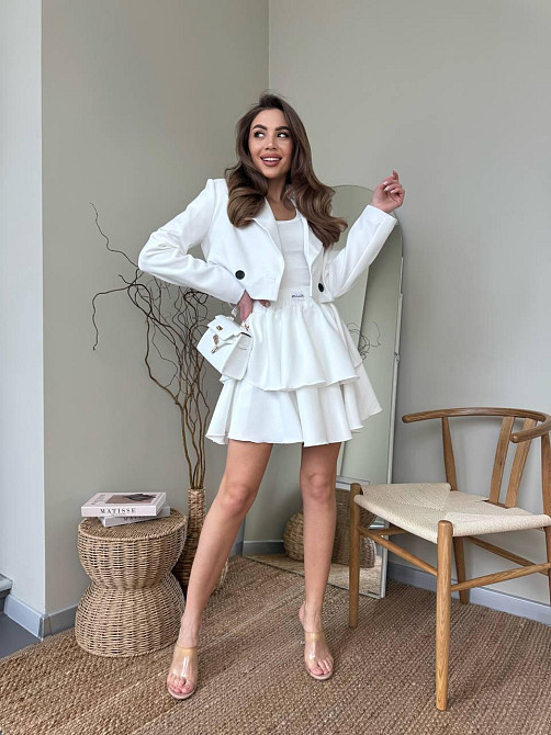 Женский стильный костюм двойка: пиджак и юбка креп-костюмка + подкладка Молочный, 46/48 Одесса - изображение 4