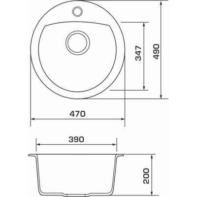 Мийка кухонна GRANADO RONDA black shine з сифоном (470*490mm.) (gr2201) Вінниця