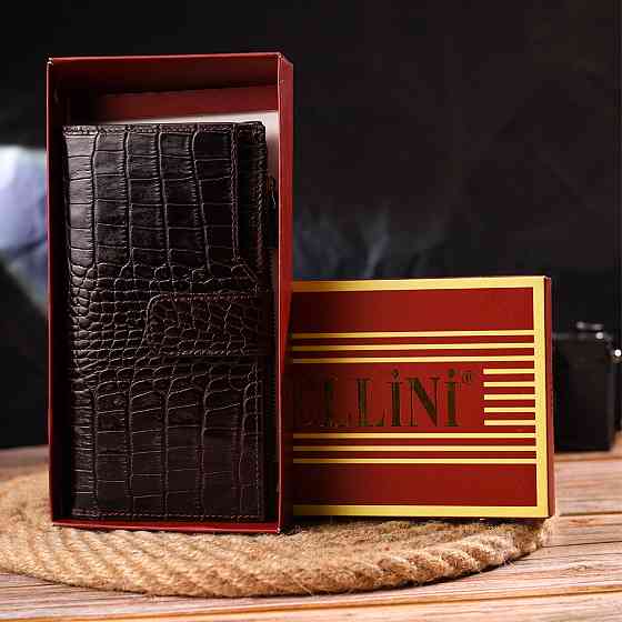 Вместительный кошелек из натуральной кожи с тиснением под крокодила CANPELLINI 21637 Коричневый Киев