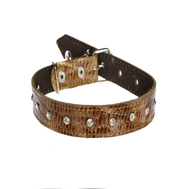 Нашийник 226 20мм "Рептилія" шкіра прикрашений стразами подвійний Вінниця - фото 1
