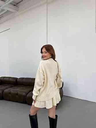 Женский вязаный костюм свитер оверсайз и стильная юбочка 70% Акрил 30% котон Молочный Одесса