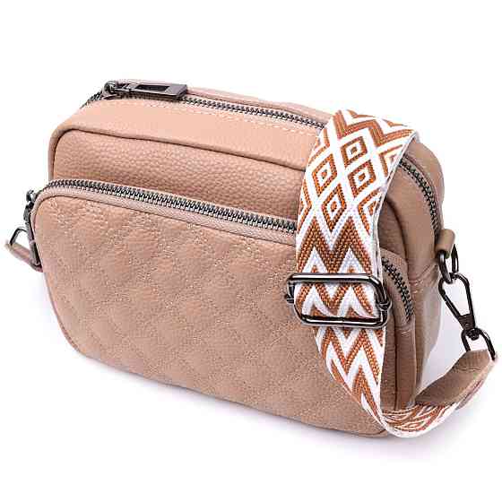 Модна жіноча сумка прошита ромбами на лицьовій стороні з натуральної шкіри Бежева (Vintage) Київ